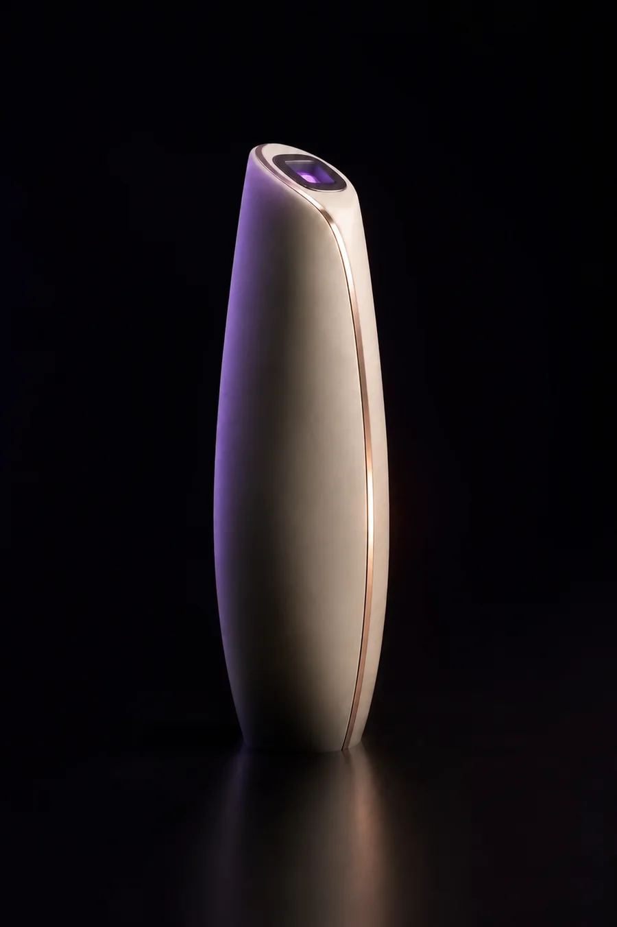 Abstract product-direction silhouette with a visible light-treatment aperture